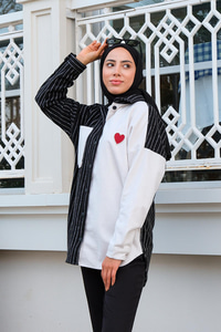 Çift Desen Cepli Gömlek Siyah