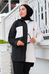 Çift Desen Cepli Gömlek Siyah