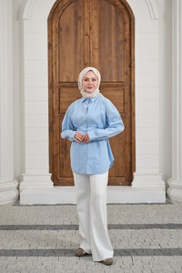 Çift Dikiş Detay Gömlek Bebe Mavi