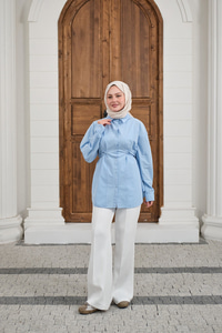 Çift Dikiş Detay Gömlek Bebe Mavi