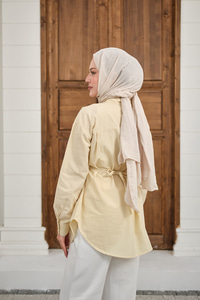 Çift Dikiş Detay Gömlek Krem