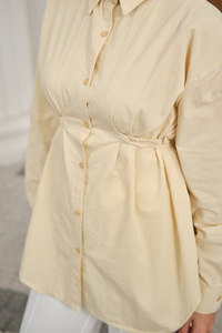 Çift Dikiş Detay Gömlek Krem