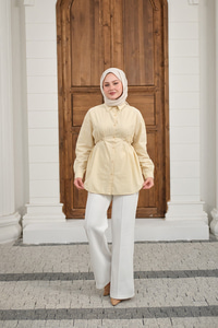 Çift Dikiş Detay Gömlek Krem