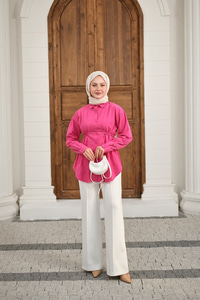 Çift Dikiş Detay Gömlek Pembe