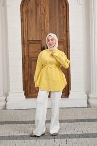 Çift Dikiş Detay Gömlek Sarı