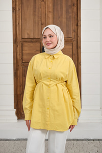 Çift Dikiş Detay Gömlek Sarı