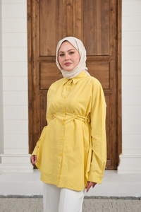 Çift Dikiş Detay Gömlek Sarı