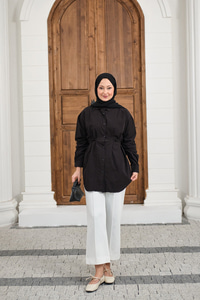 Çift Dikiş Detay Gömlek Siyah