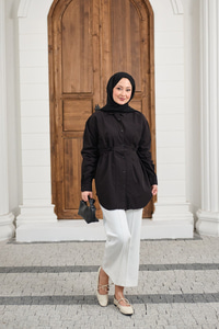 Çift Dikiş Detay Gömlek Siyah