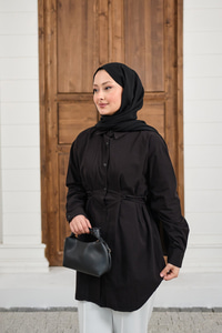 Çift Dikiş Detay Gömlek Siyah