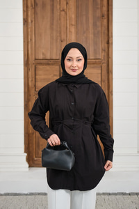 Çift Dikiş Detay Gömlek Siyah