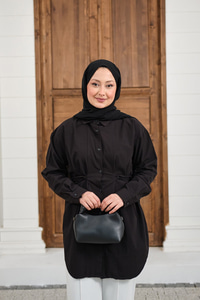 Çift Dikiş Detay Gömlek Siyah