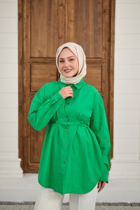 Çift Dikiş Detay Gömlek Yeşil