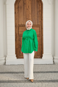 Çift Dikiş Detay Gömlek Yeşil