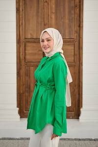 Çift Dikiş Detay Gömlek Yeşil