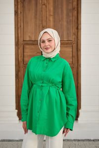 Çift Dikiş Detay Gömlek Yeşil