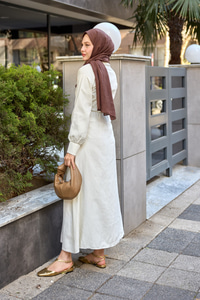 Çift Düğme Detaylı Kraş Elbise Krem