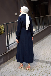 Çift Düğme Detaylı Kraş Elbise Lacivert