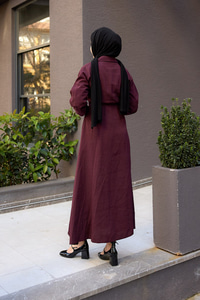 Çift Düğme Detaylı Kraş Elbise Mürdüm