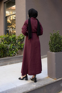 Çift Düğme Detaylı Kraş Elbise Mürdüm