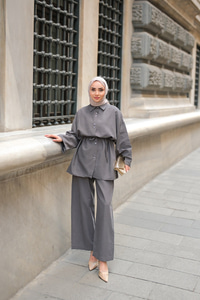 Çift Düğme Detaylı Takım Antrasit