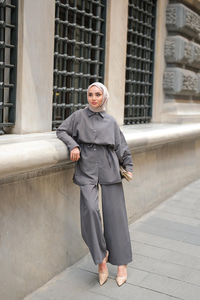 Çift Düğme Detaylı Takım Antrasit