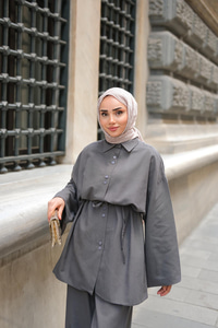 Çift Düğme Detaylı Takım Antrasit