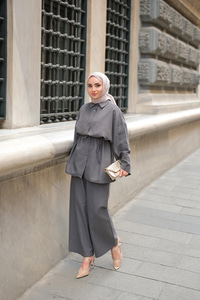 Çift Düğme Detaylı Takım Antrasit