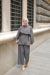 Çift Düğme Detaylı Takım Antrasit