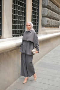 Çift Düğme Detaylı Takım Antrasit