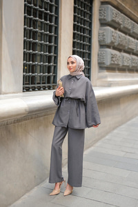 Çift Düğme Detaylı Takım Antrasit