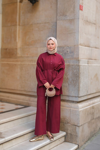 Çift Düğme Detaylı Takım Bordo