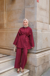 Çift Düğme Detaylı Takım Bordo