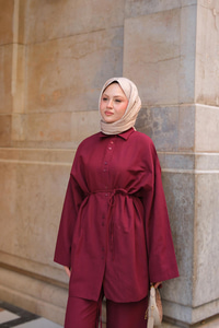 Çift Düğme Detaylı Takım Bordo