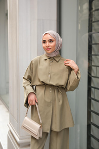 Çift Düğme Detaylı Takım Küf Yeşil