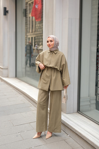 Çift Düğme Detaylı Takım Küf Yeşil