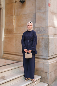 Çift Düğme Detaylı Takım Lacivert