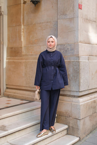 Çift Düğme Detaylı Takım Lacivert