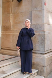 Çift Düğme Detaylı Takım Lacivert