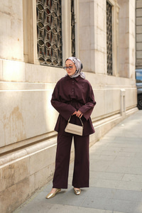 Çift Düğme Detaylı Takım Mürdüm