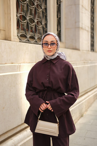 Çift Düğme Detaylı Takım Mürdüm