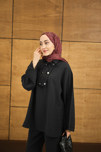 Çift Düğme Detaylı Takım Siyah