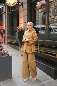 Çift Düğme Detaylı Takım Yağ Yeşil