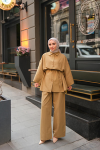 Çift Düğme Detaylı Takım Yağ Yeşil