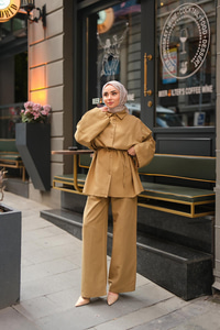 Çift Düğme Detaylı Takım Yağ Yeşil