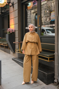 Çift Düğme Detaylı Takım Yağ Yeşil