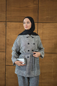 Çift Düğmeli Takım Gri