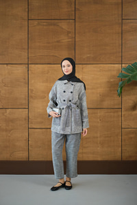 Çift Düğmeli Takım Gri