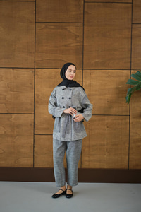 Çift Düğmeli Takım Gri