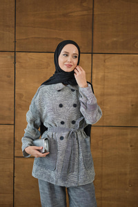 Çift Düğmeli Takım Gri